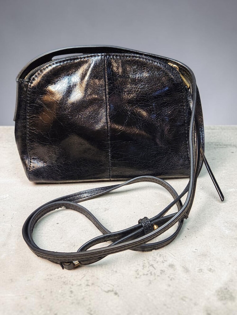 Hobo Evella Crossbody Small Bag Cracked Patent Leather Black
